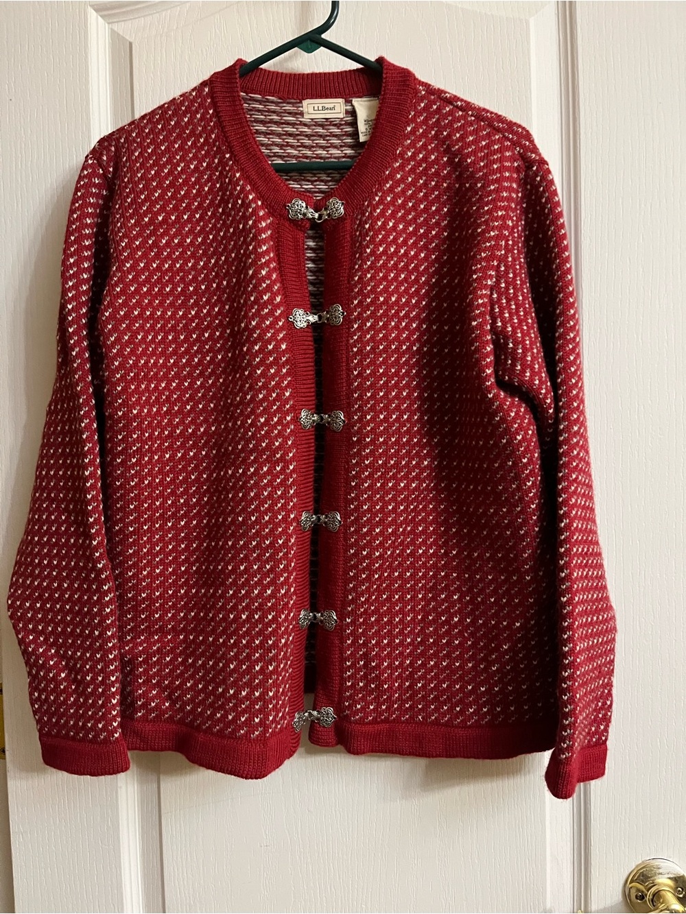 L.L. Bean Red Knit Cardigan with Metal Toggles